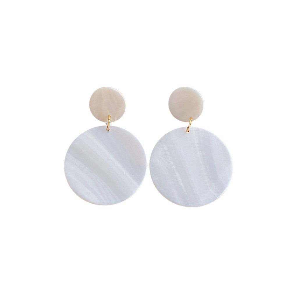 Trendy Oval Shell Discs Drop Stud Earrings