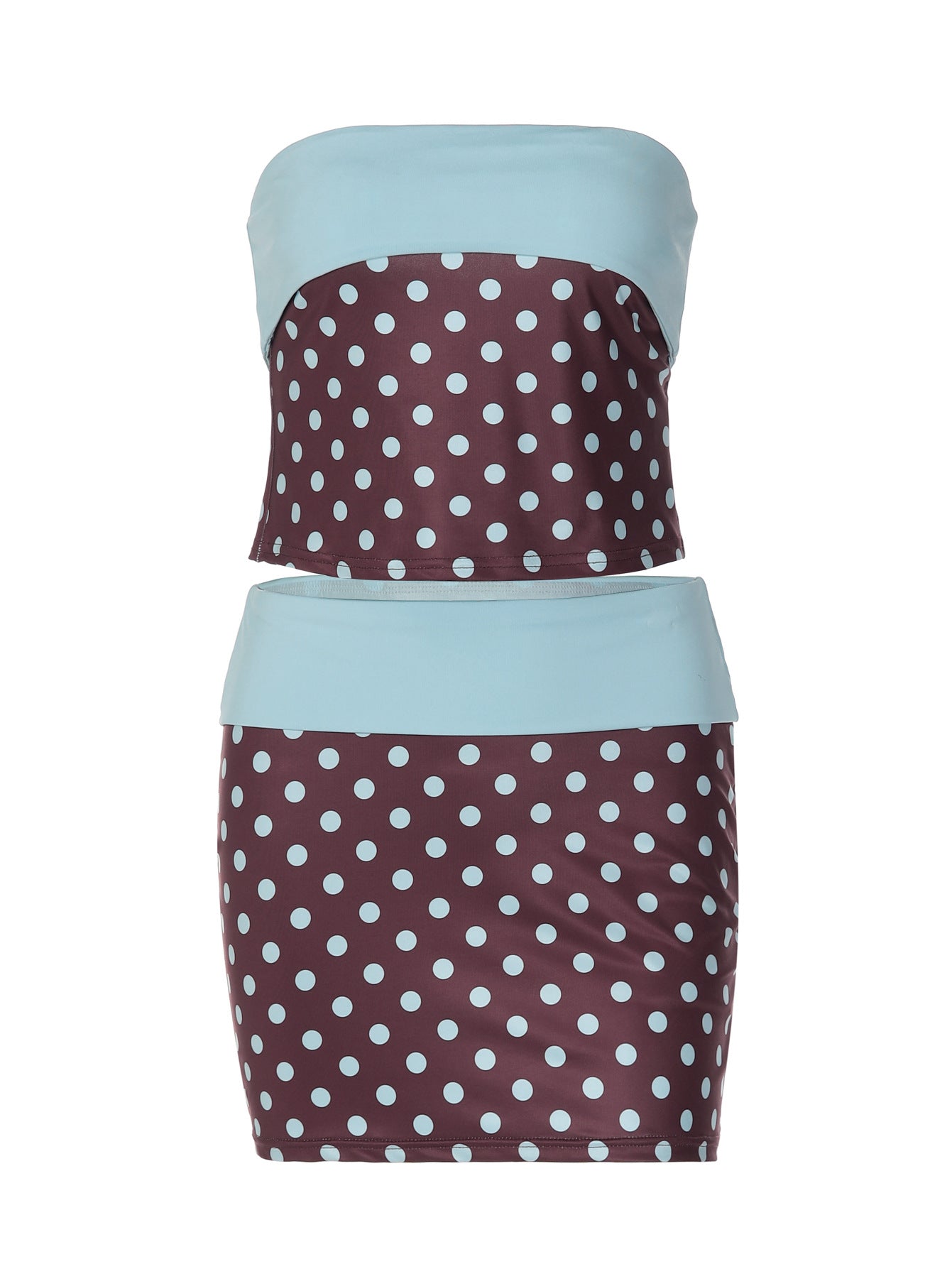 Trendy Polka Dot Crop Top & Color Block Mini Skirt Set