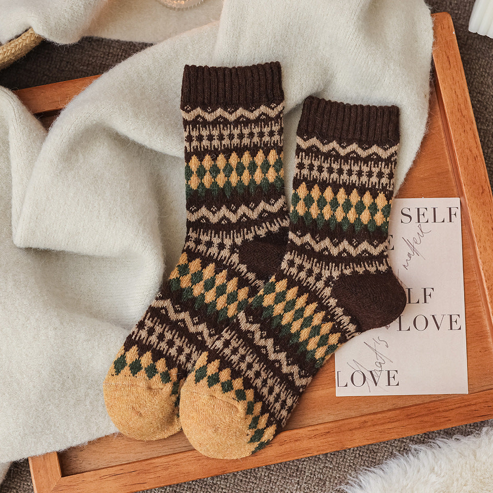 Retro Color Block Thicken Thermal Crew Socks