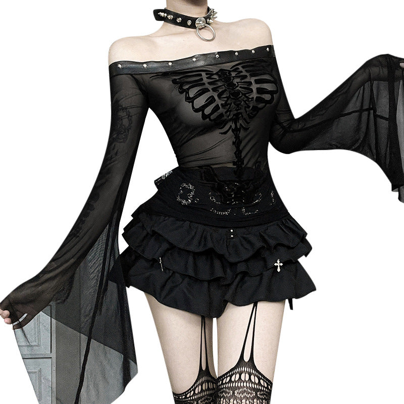 Gothic Velvet Skull Print Top - Comfortable and Stylish
