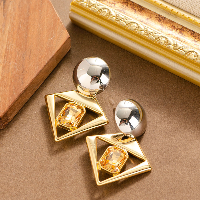 Geometric Crystal Drop Earrings For Women - Fashionable And Elegant