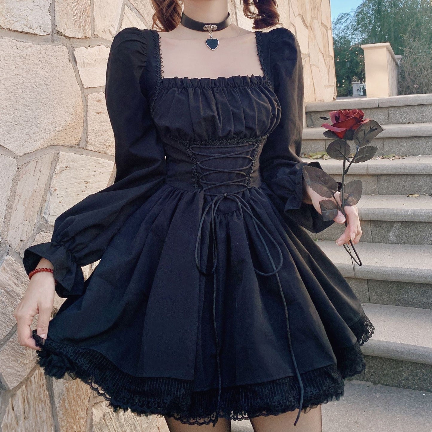 Summer Puff Sleeve Princess Dress with Lace Details