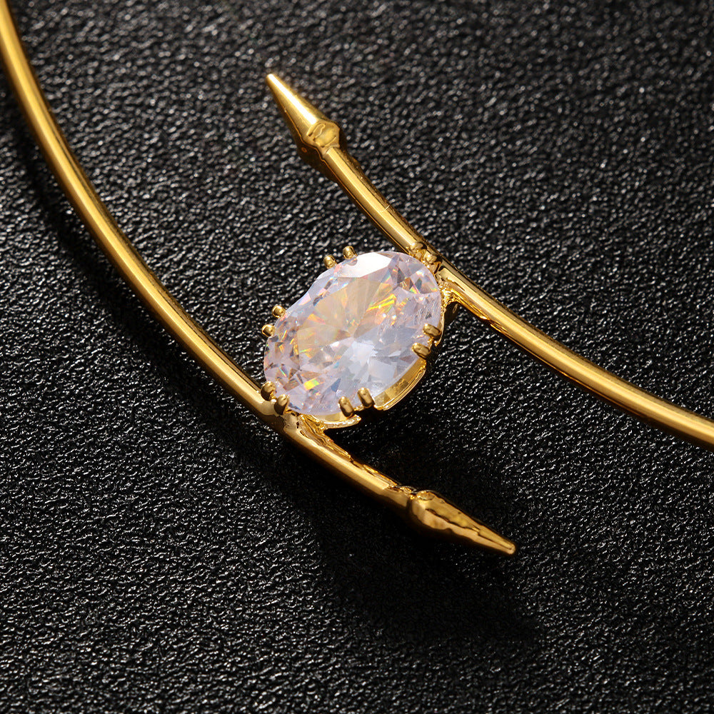 Minimalist Oval Zircon Geometric Choker Necklace