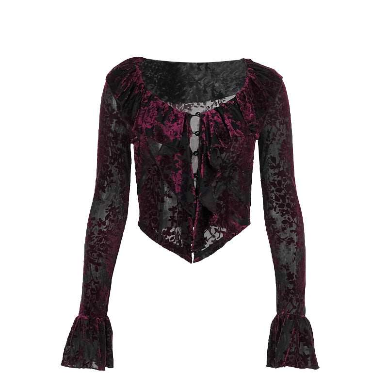 Chic V-Neck Long Sleeve Top with Ruffle Edges