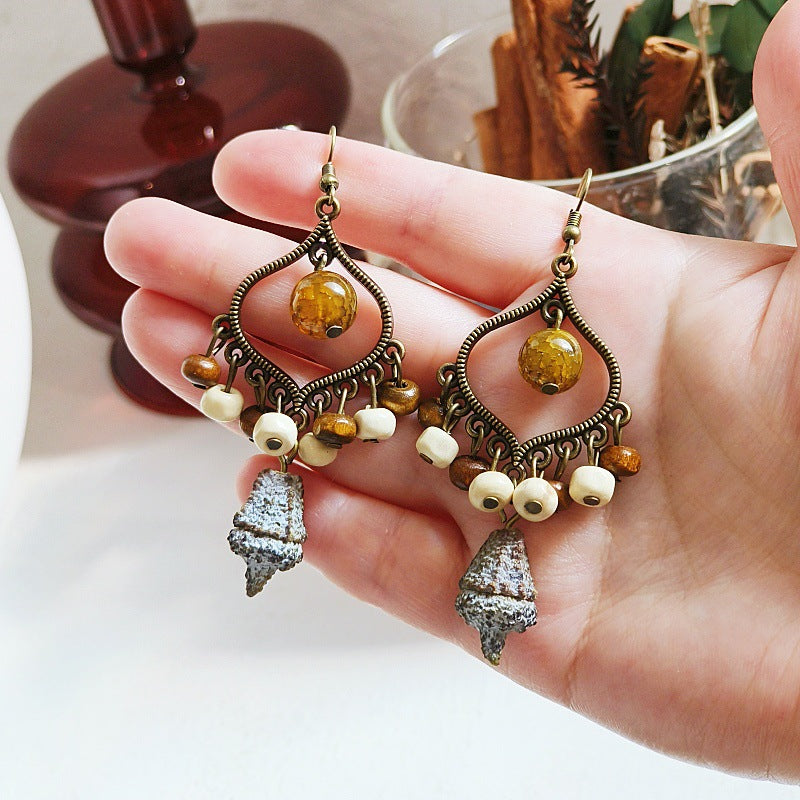Bohemian Geometric Tassel Earrings with Agate Beads