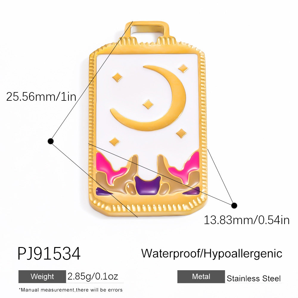 Fashionable Punk Tarot Card Pendant with Stars, Mermaid, and Heart Design