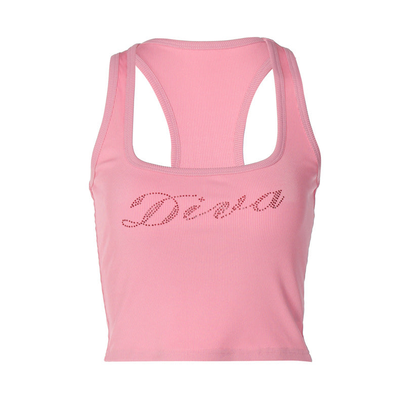 Fashionable Sexy U-Neck Letter Print Sleeveless Top