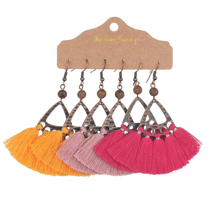 Bohemian Tassel Earrings Geometric Design Alloy Jewelry Set