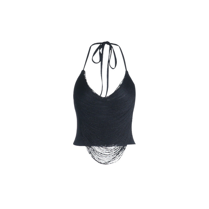 Cropped Halter Neck Top With Fringes for Fashionable Women
