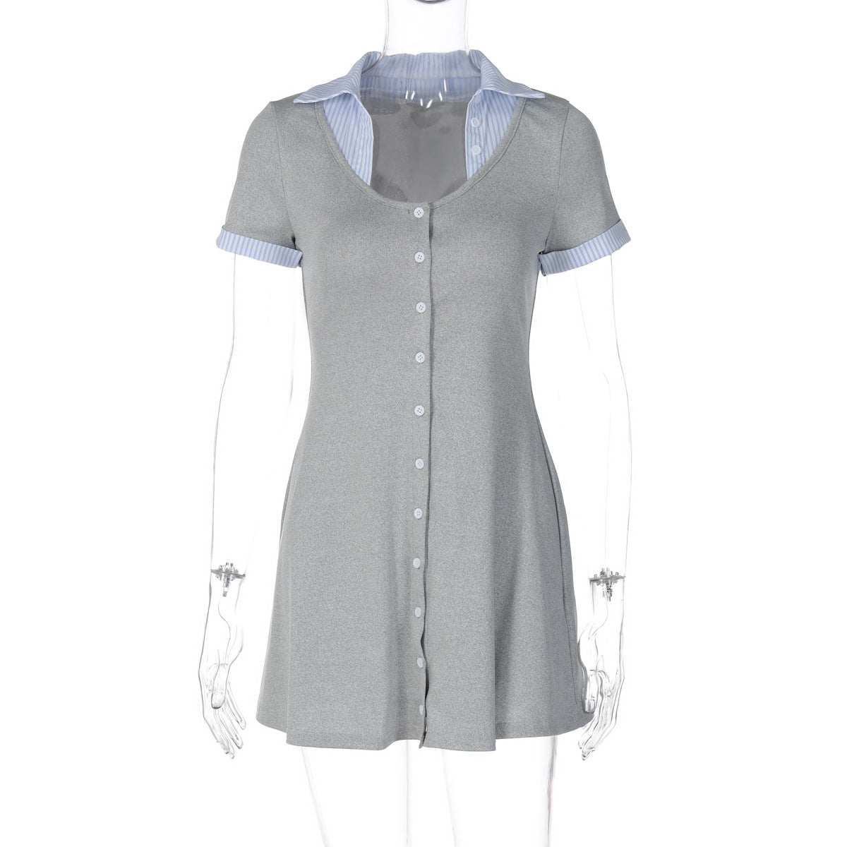 Fashionable Color Block Cardigan Short Sleeve Dress