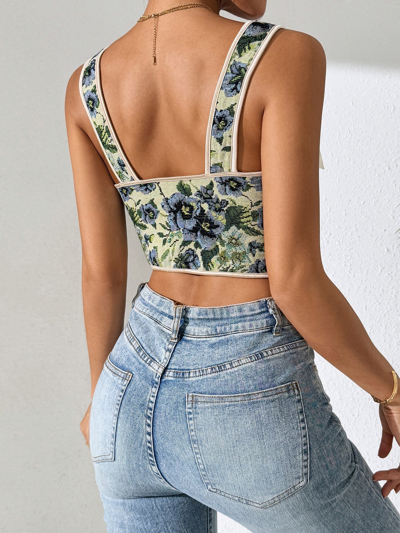 French Vintage Floral Tie-Back Sexy Tank Top
