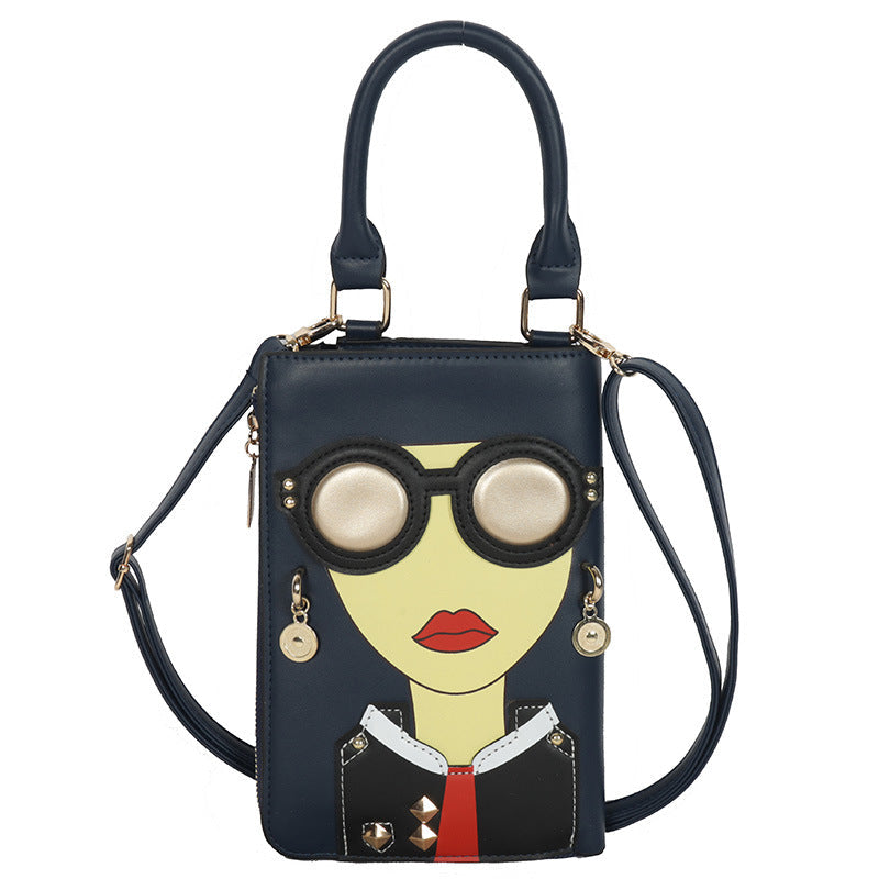 Creative Fun Face Studded Sunglasses Color Block Crossbody Bag