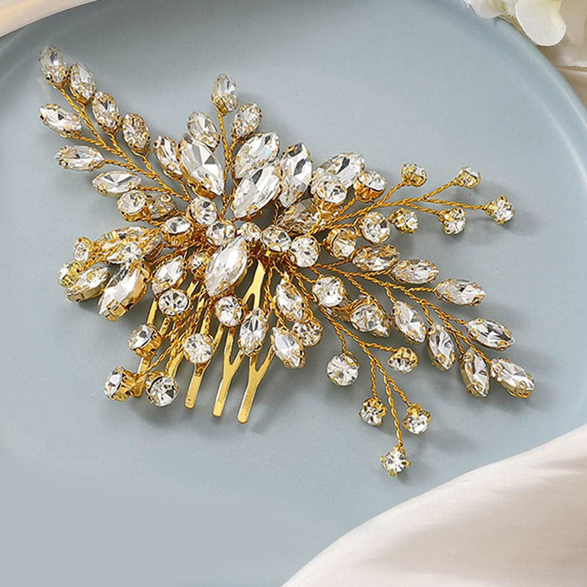 Silver Glass Wedding Hair Comb Side Headpiece