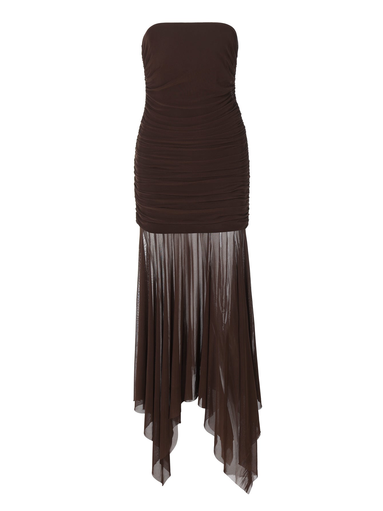 Elegant Strapless Maxi Dress With Ruched Details