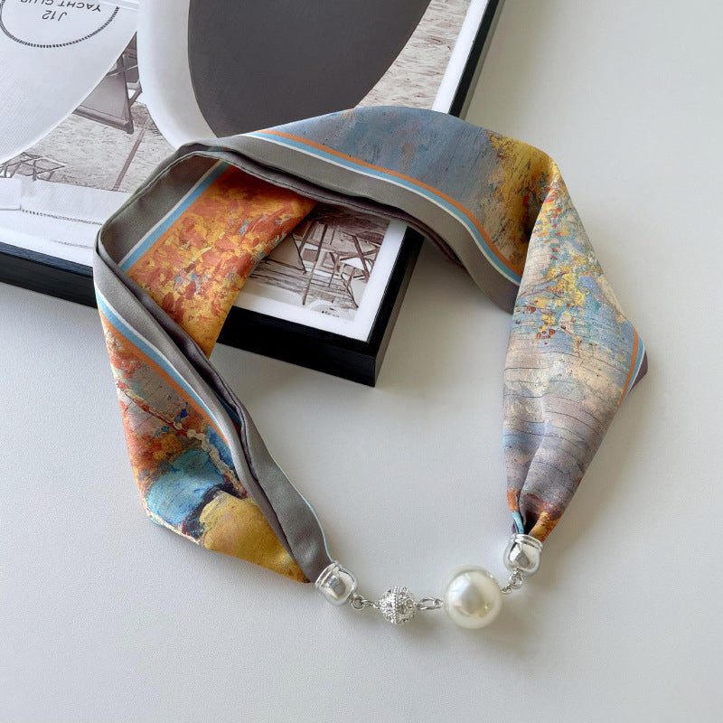 Pearl Rhinestone Polka Dot Satin Scarf