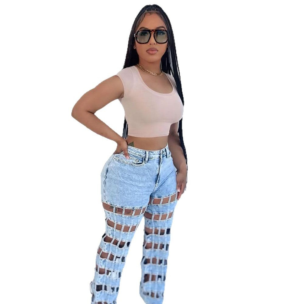 Distressed High-Waisted Straight Leg Jeans