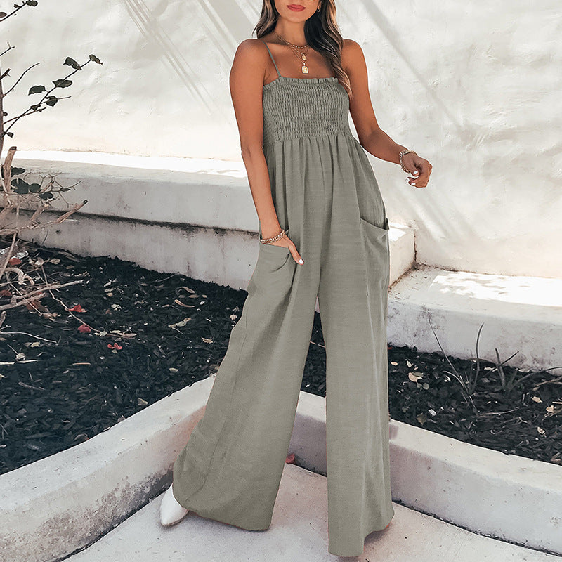 Trendy Solid Color Slim Fit Jumpsuit with Pockets