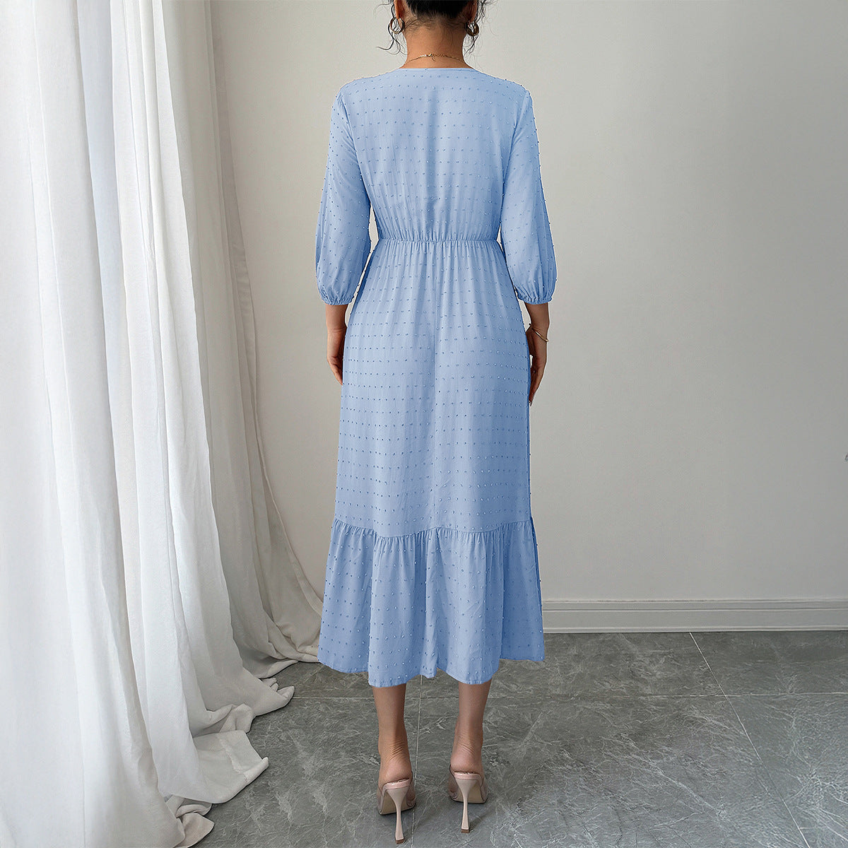 Elegant A-Line Maxi Dress Soft Knit Fabric Casual Outfit