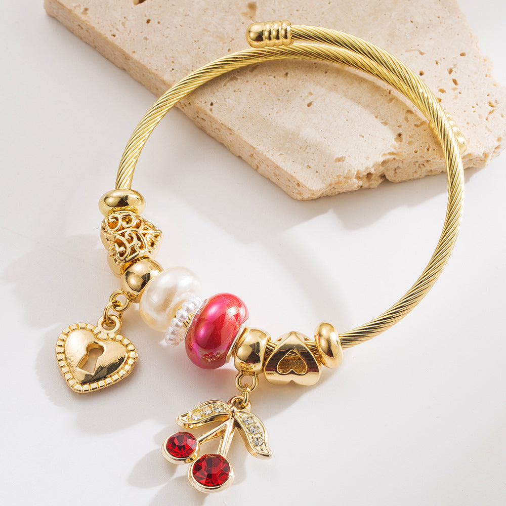 Charming Owl Star Crystal Steel Bracelet with Charms