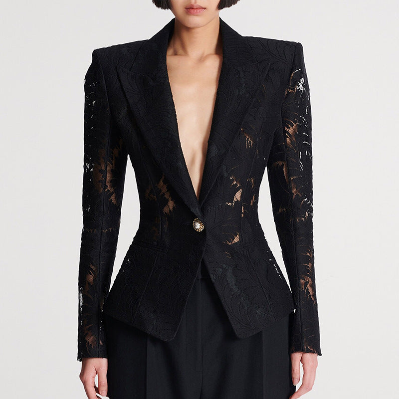 Fashionable Slim Fit Embroidered Mesh Blazer Jacket