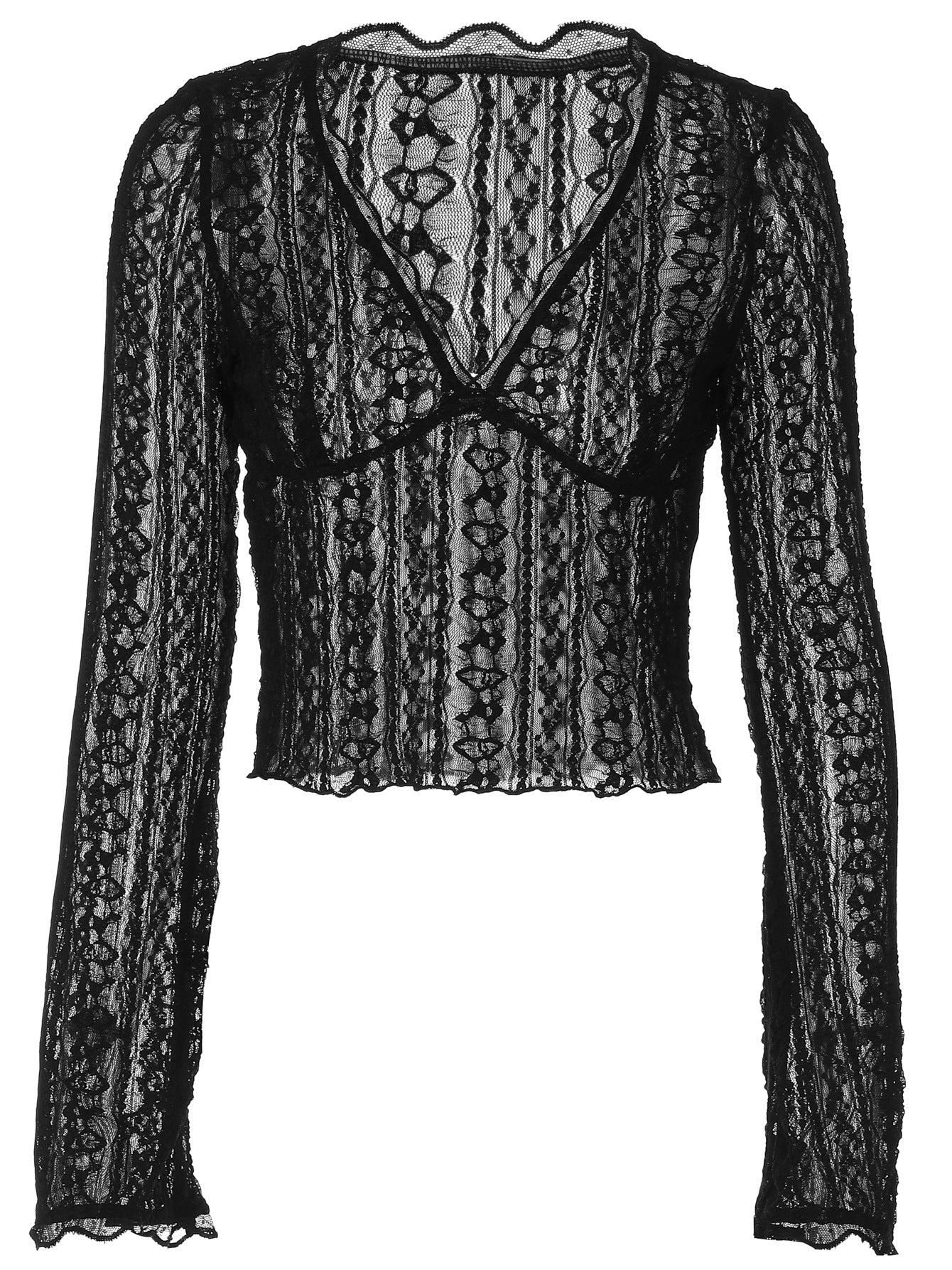 Sexy V-Neck Lace Trim Fitted Top