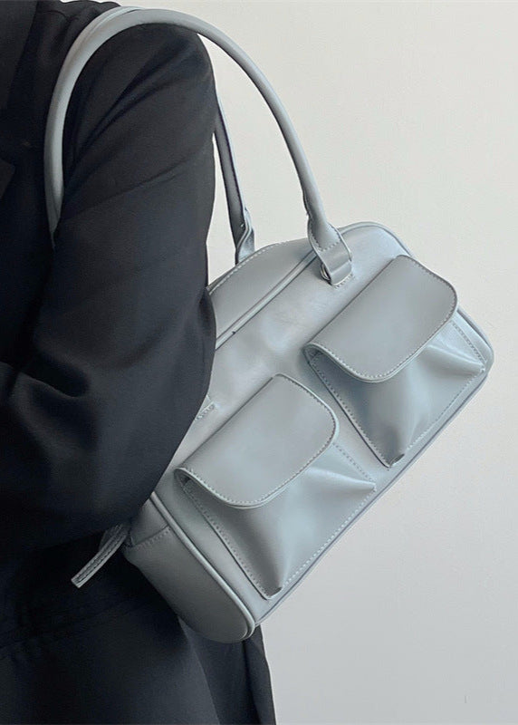 Structured Vegan Leather Shoulder Bag With Front Pouches
