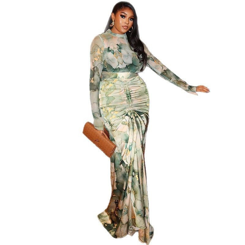 Floral Print Wrap Dress Set Elegant Casual Two-Piece Outfit