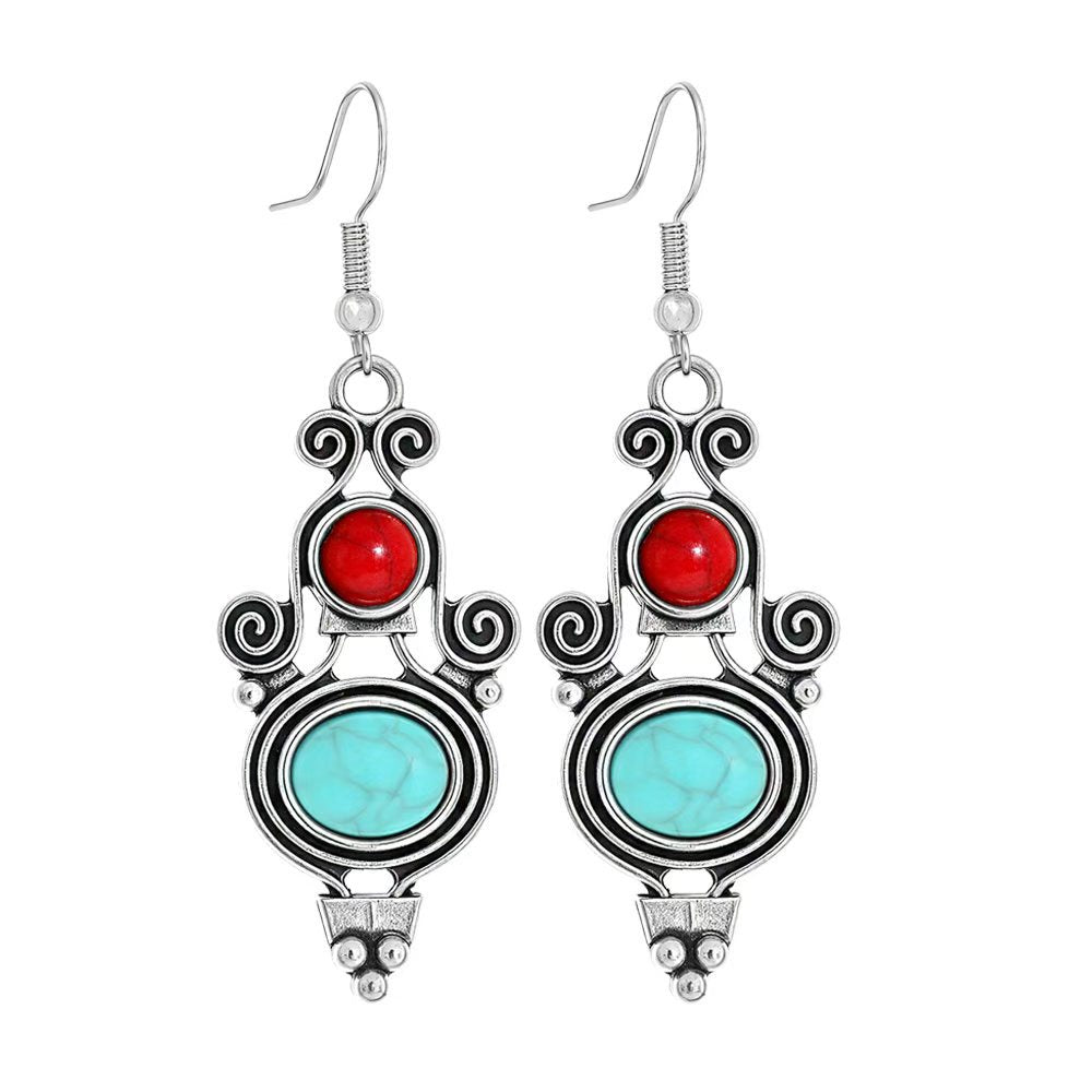 Turquoise Geometric Metal Tassel Earrings for Women