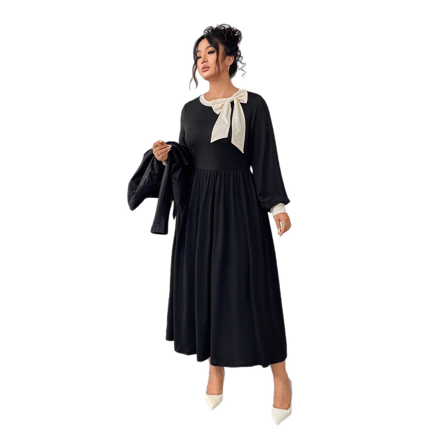 Color Block Bow Accent Midi Dress For Women