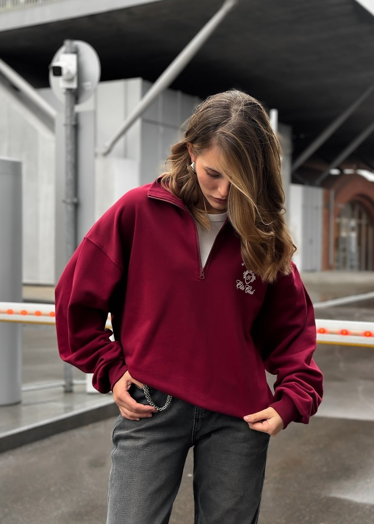 Half Zip Fleece Pullover Soft Fabric Burgundy