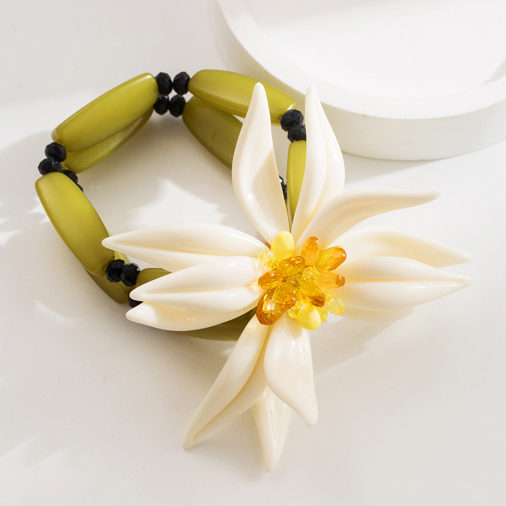 White Floral Earrings Bracelet Layered Necklace Bohemian Vacation Jewelry