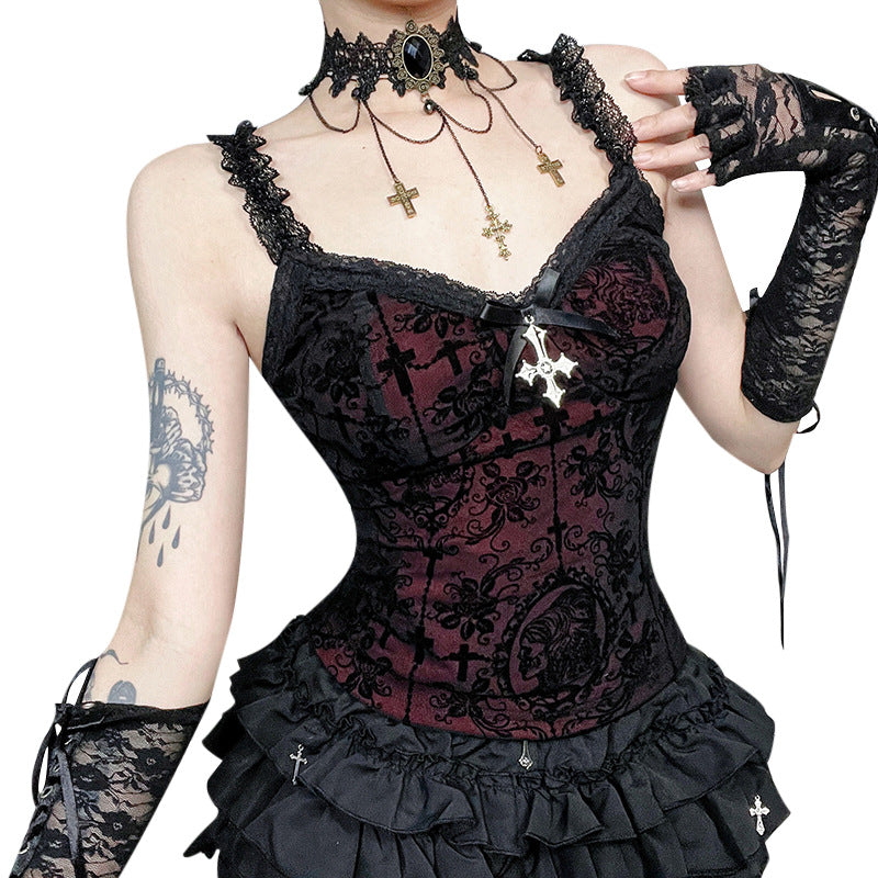 Dark Gothic Style Lace Cami Top Sexy Slim Fit Tank Top
