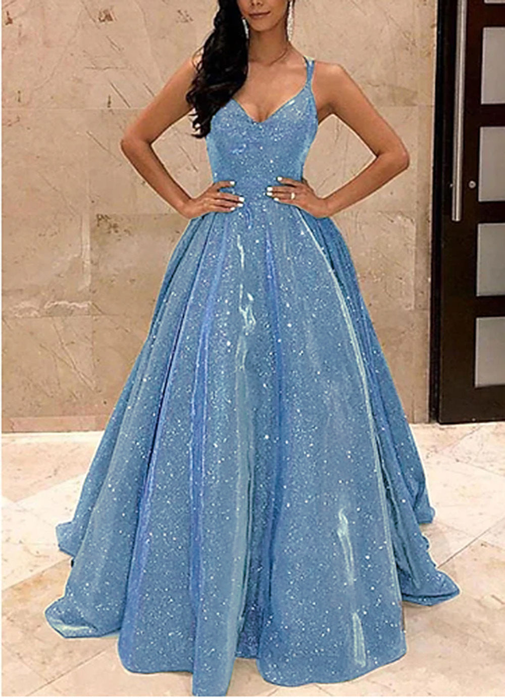 Elegant A-Line Evening Dress With Sequins
