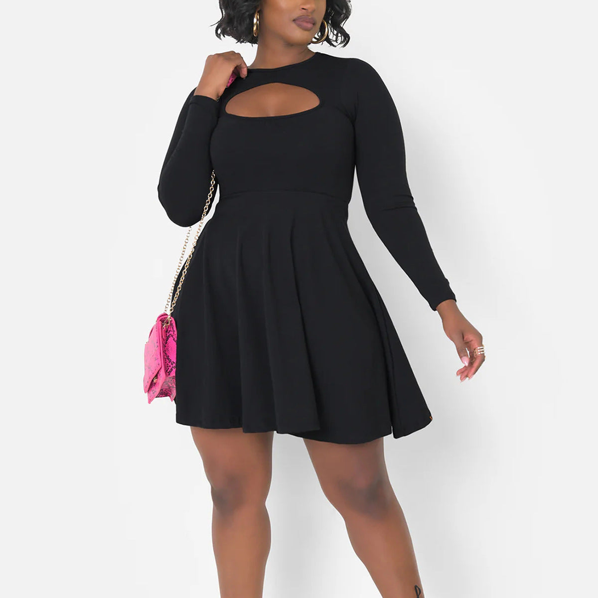 Chic Hollow Out Bodycon Dress Casual Short Sleeves