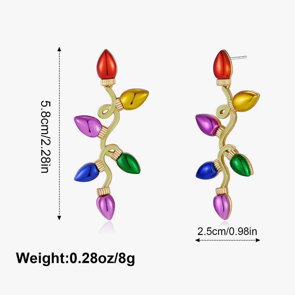 Colorful Light Bulb Rhinestone Christmas Dangle Earrings