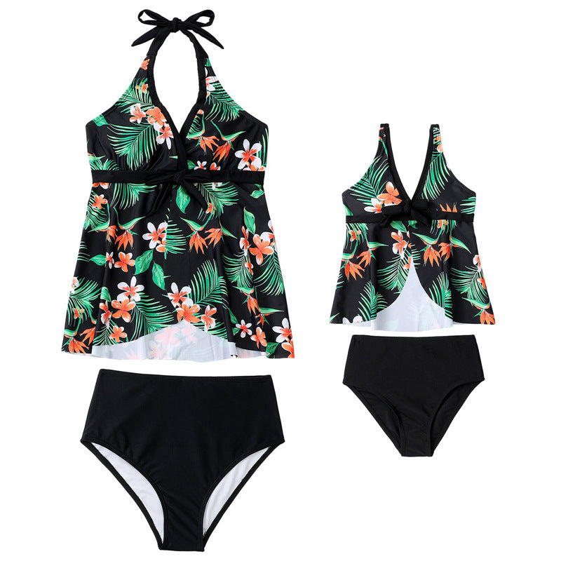 Parent-Child Split Swimwear Women Floral Print Nylon Bathing Suit
