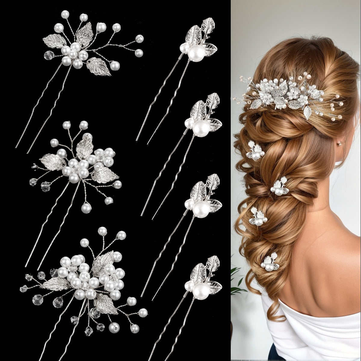 Handmade Pearl Floral Hairpin Set for Weddings