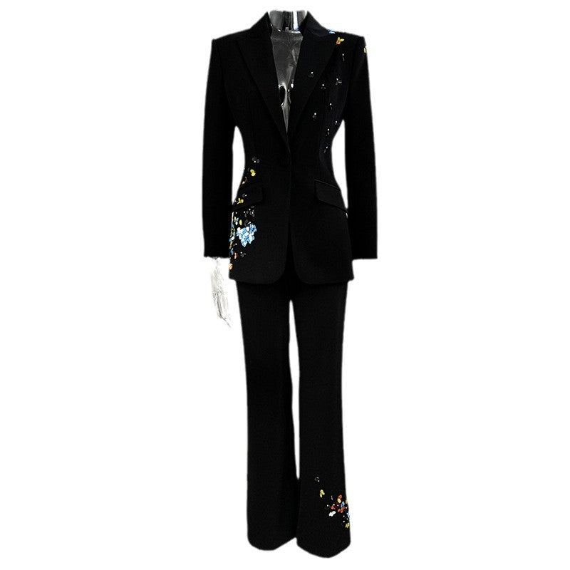 Colorful Sequin Blazer And Pants Set Elegant Office Outfit