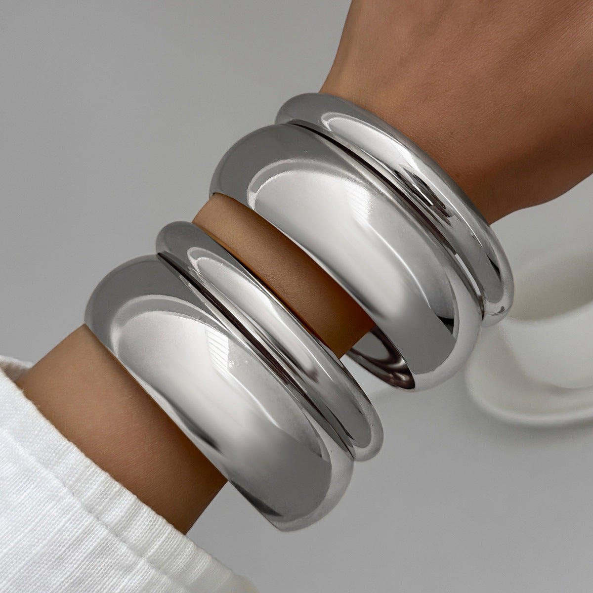 Trendy Metal Geometric Cuff Bracelet Set