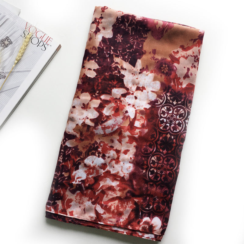 Spring And Autumn New Little Fresh Bali Yarn Flower Print Women'S European And American Popular Scarf Beach Scarf
