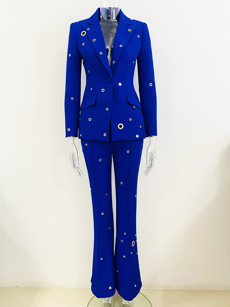 Metal Decor Blazer and Pants Set