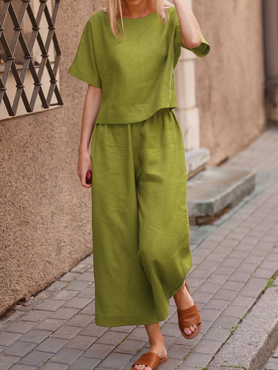 New Linen Casual Loose Solid Color Suit Two-Piece Set