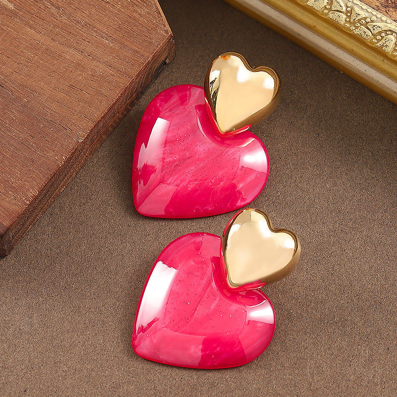 Trendy Heart-Shaped Earrings With Watercolor Design