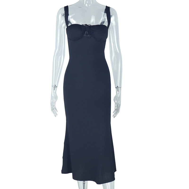 Elegant Solid Color Fish Tail Dress With Spaghetti Straps