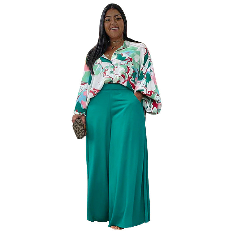 Casual Floral Print Shirt And Wide-Leg Pants Set