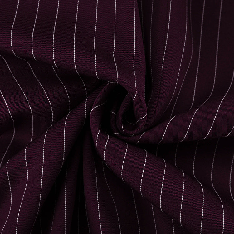 Burgundy Striped Blazer with Bell Sleeves for Women