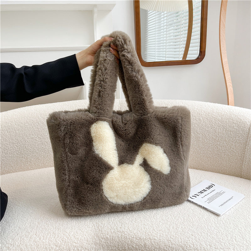 Cute Furry Tote Bag Fashionable Chic Plush Shoulder Bag