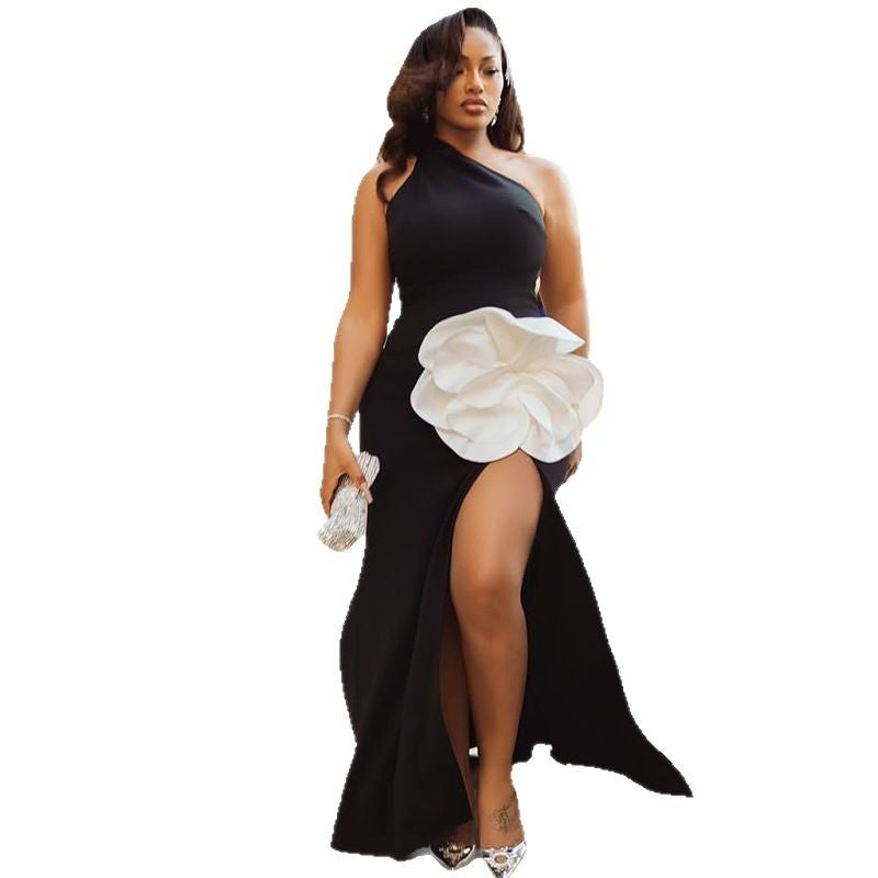 Elegant Black And White Sleeveless Bodycon Midi Dress