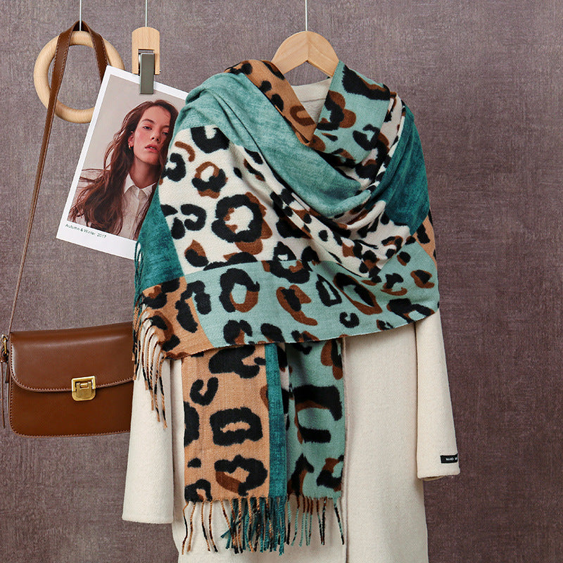 Sscarvii - Leopard Patchwork Tassel Winter Scarf