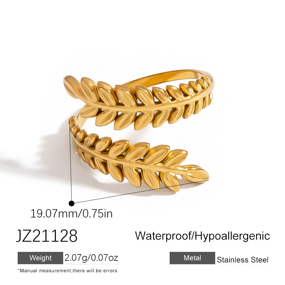 Open-Ended Leaf-Shaped Stainless Steel Ring Stylish Accessory